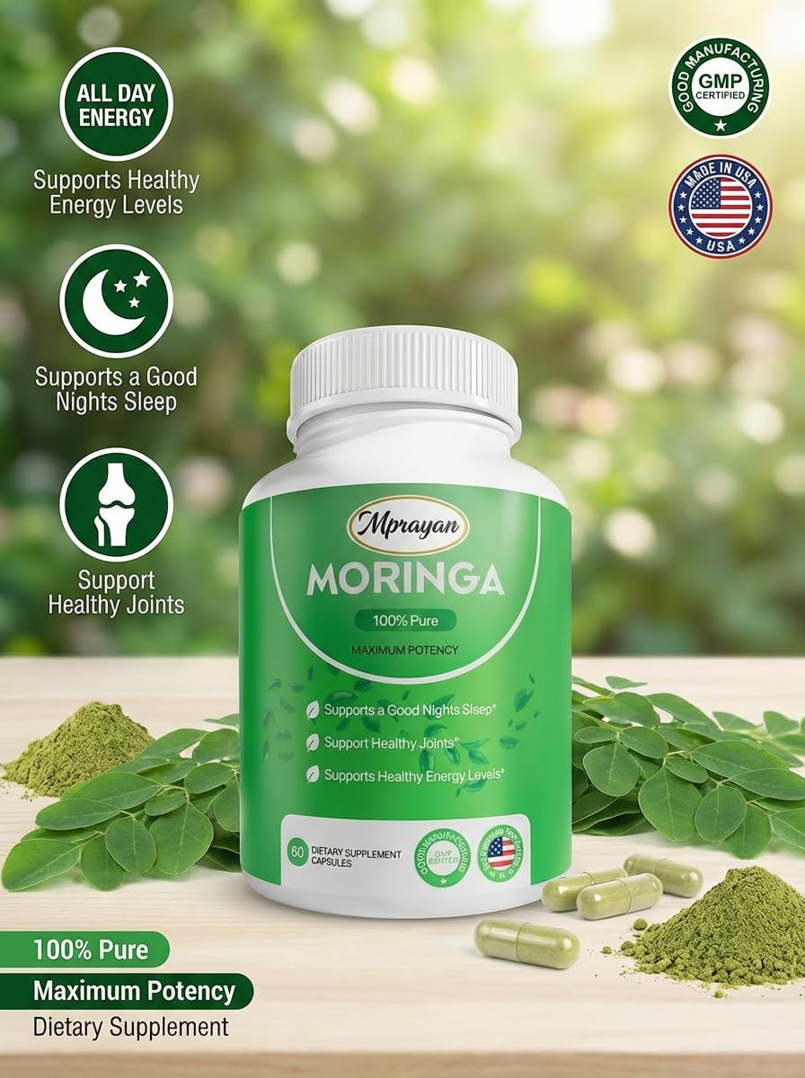 Moringa Capsules 800mg – Pure Moringa Oleifera Leaf Powder – Antioxidant Nutritional Supplement for Natural Energy & Immune Support – Vegan, Non-GMO Superfood – 60 Capsules
