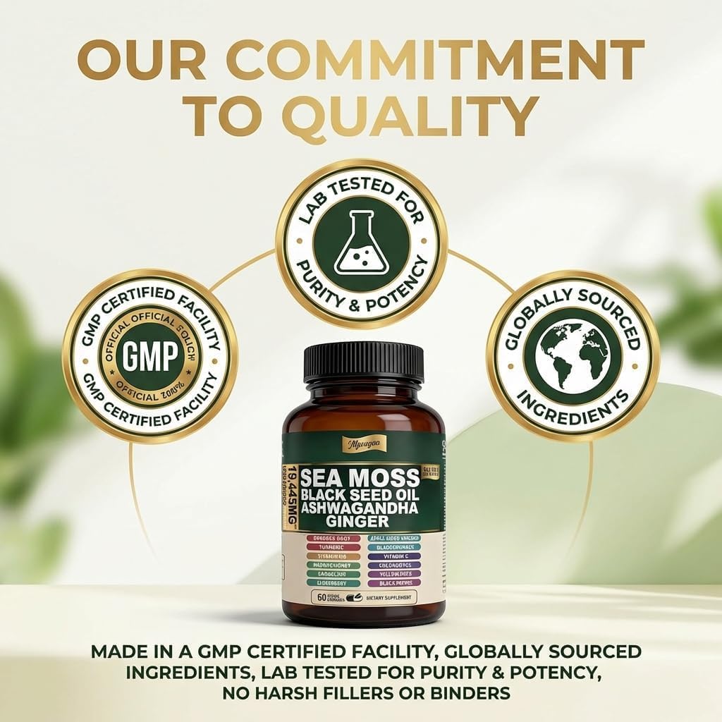 Sea Moss Black Seed Oil Ashwagandha Capsules - 10:1 Extract Blend 60ct