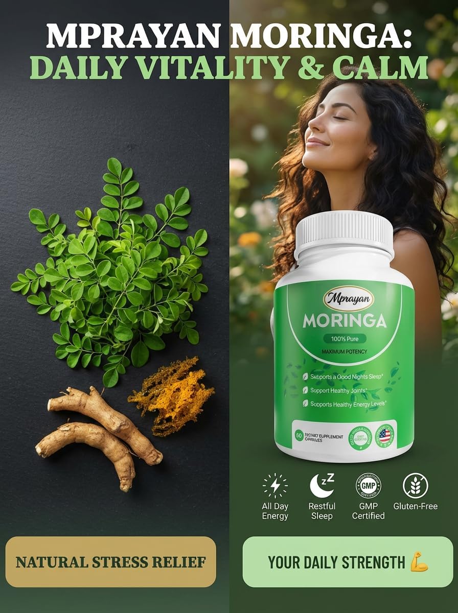 Moringa Capsules 800mg – Pure Moringa Oleifera Leaf Powder – Antioxidant Nutritional Supplement for Natural Energy & Immune Support – Vegan, Non-GMO Superfood – 60 Capsules