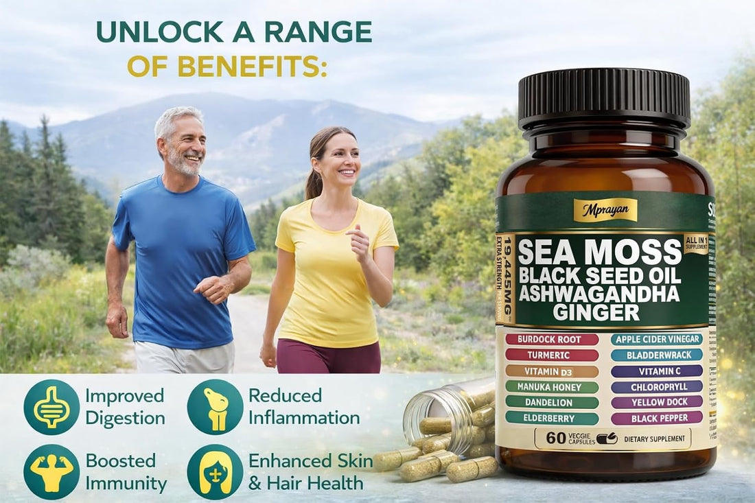 Sea Moss Black Seed Oil Ashwagandha Capsules - 10:1 Extract Blend 60ct