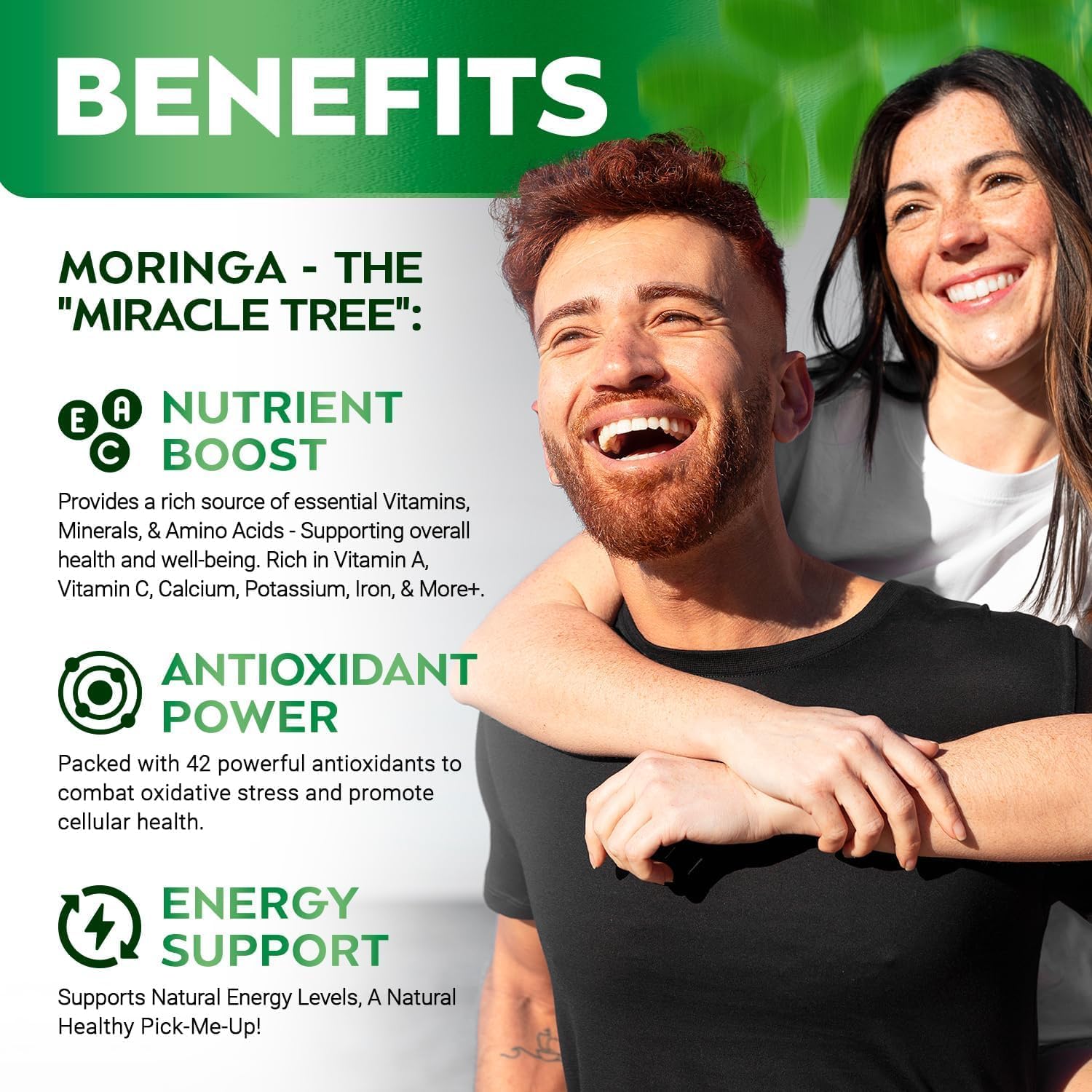 Moringa Capsules 800MG  - Pure Moringa Powder for Immune Gut Health Rich in Antioxidants Vegan Non-GMO 60 Count Natural Green Superfood Supplement