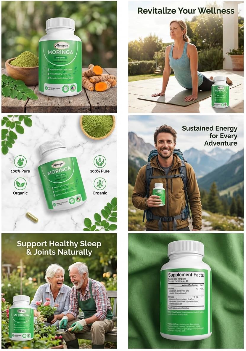 Moringa Capsules 800mg – Pure Moringa Oleifera Leaf Powder – Antioxidant Nutritional Supplement for Natural Energy & Immune Support – Vegan, Non-GMO Superfood – 60 Capsules
