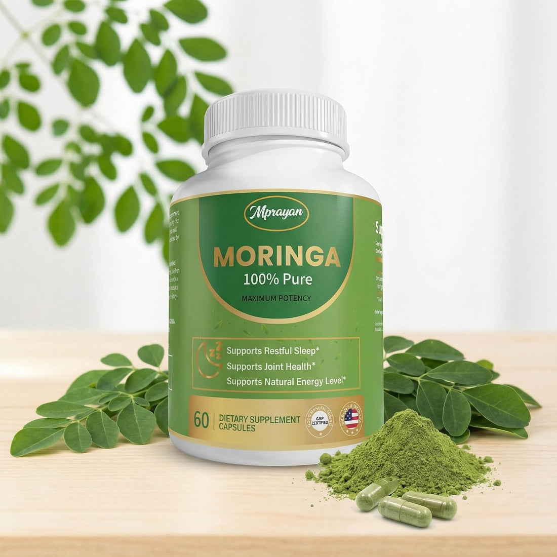 Moringa Capsules 800mg – Moringa Oleifera Leaf Powder Superfood Herbal Supplement for Natural Energy, Immune, Antioxidant & Detox Support – Vegan, Non-GMO, 60 Veg Capsules