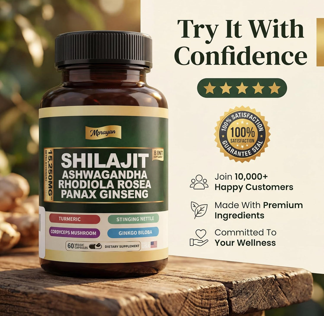 Ashwagandha Capsules, 8-in-1 Herbal for Men and Women, with Rhodiola Rosea, Ginseng, and Stinging Nettle, Shilajit
