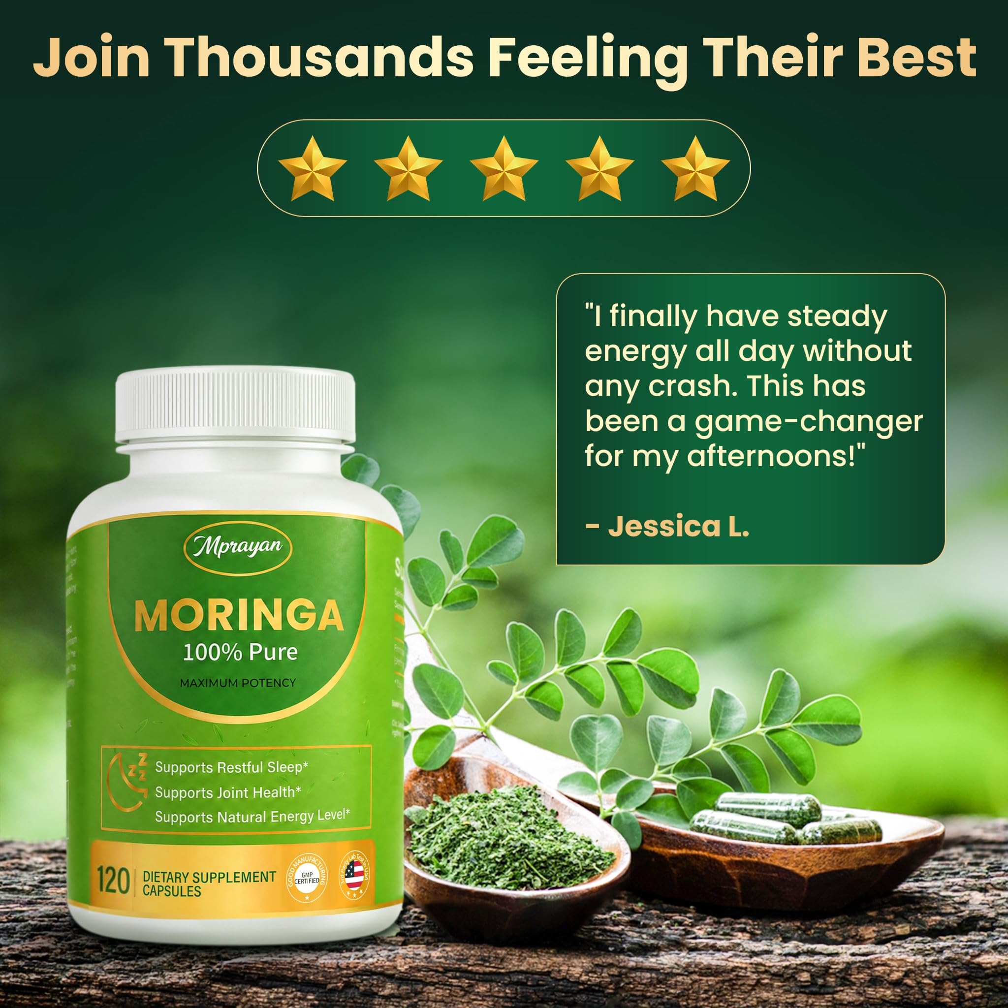 Moringa Capsules 800mg – Moringa Oleifera Leaf Powder Superfood Herbal Supplement for Natural Energy, Immune, Antioxidant & Detox Support – Vegan, Non-GMO, 60 Veg Capsules