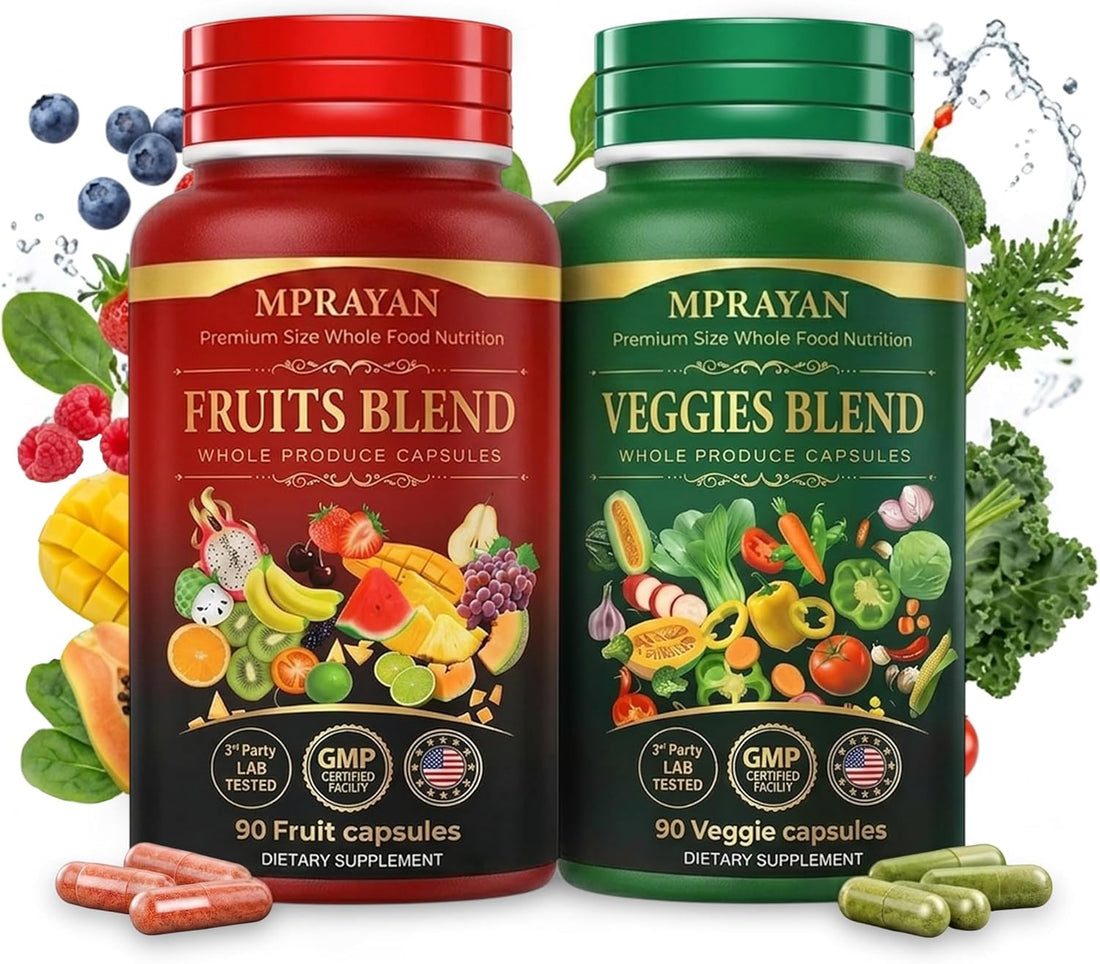 Fruits and Veggies Supplement for Daily Wellness, 90 Fruit + 90 Vegetable Supplement Bundle Packed with Minerals, Antioxidants & Vitamins for Men/Women, 180 Capsules, 30-Day Supply