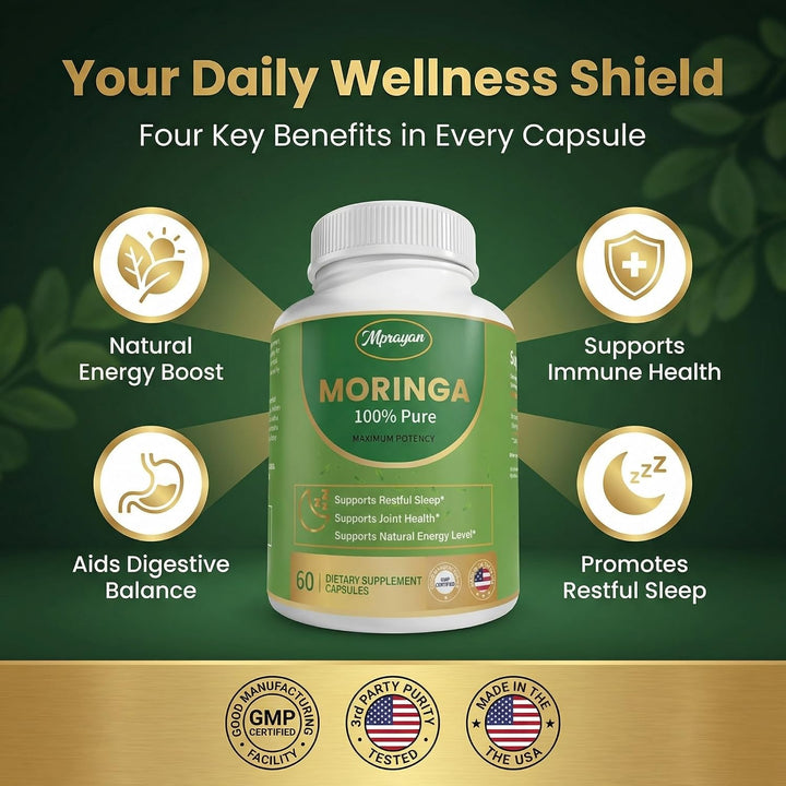 Moringa Capsules 800mg – Moringa Oleifera Leaf Powder Superfood Herbal Supplement for Natural Energy, Immune, Antioxidant & Detox Support – Vegan, Non-GMO, 60 Veg Capsules