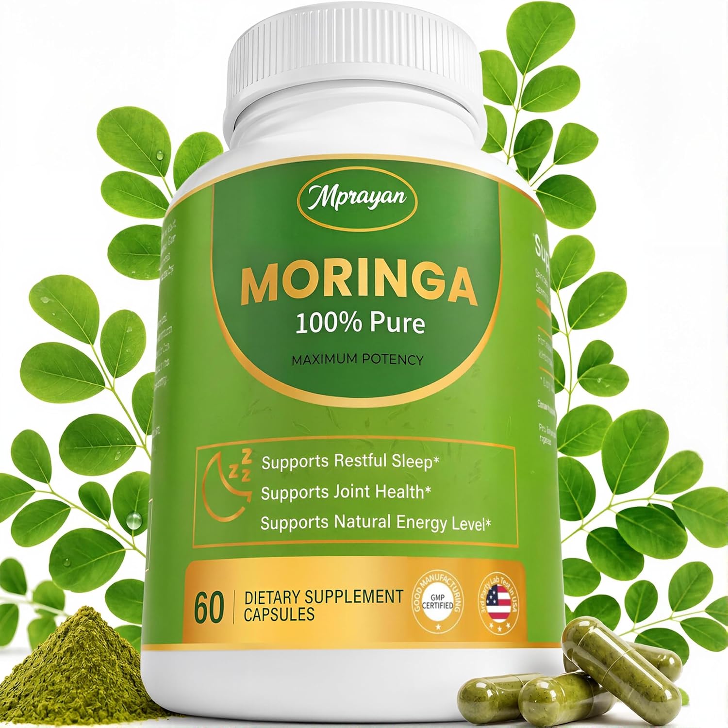 Moringa Capsules 800mg – Moringa Oleifera Leaf Powder Superfood Herbal Supplement for Natural Energy, Immune, Antioxidant & Detox Support – Vegan, Non-GMO, 60 Veg Capsules