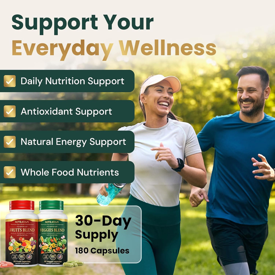 Fruits and Veggies Supplement for Daily Wellness, 90 Fruit + 90 Vegetable Supplement Bundle Packed with Minerals, Antioxidants & Vitamins for Men/Women, 180 Capsules, 30-Day Supply