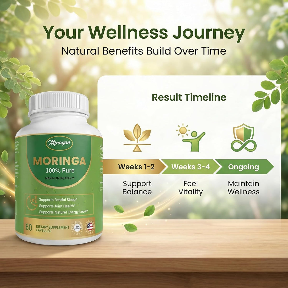 Moringa Capsules 800mg – Moringa Oleifera Leaf Powder Superfood Herbal Supplement for Natural Energy, Immune, Antioxidant & Detox Support – Vegan, Non-GMO, 60 Veg Capsules