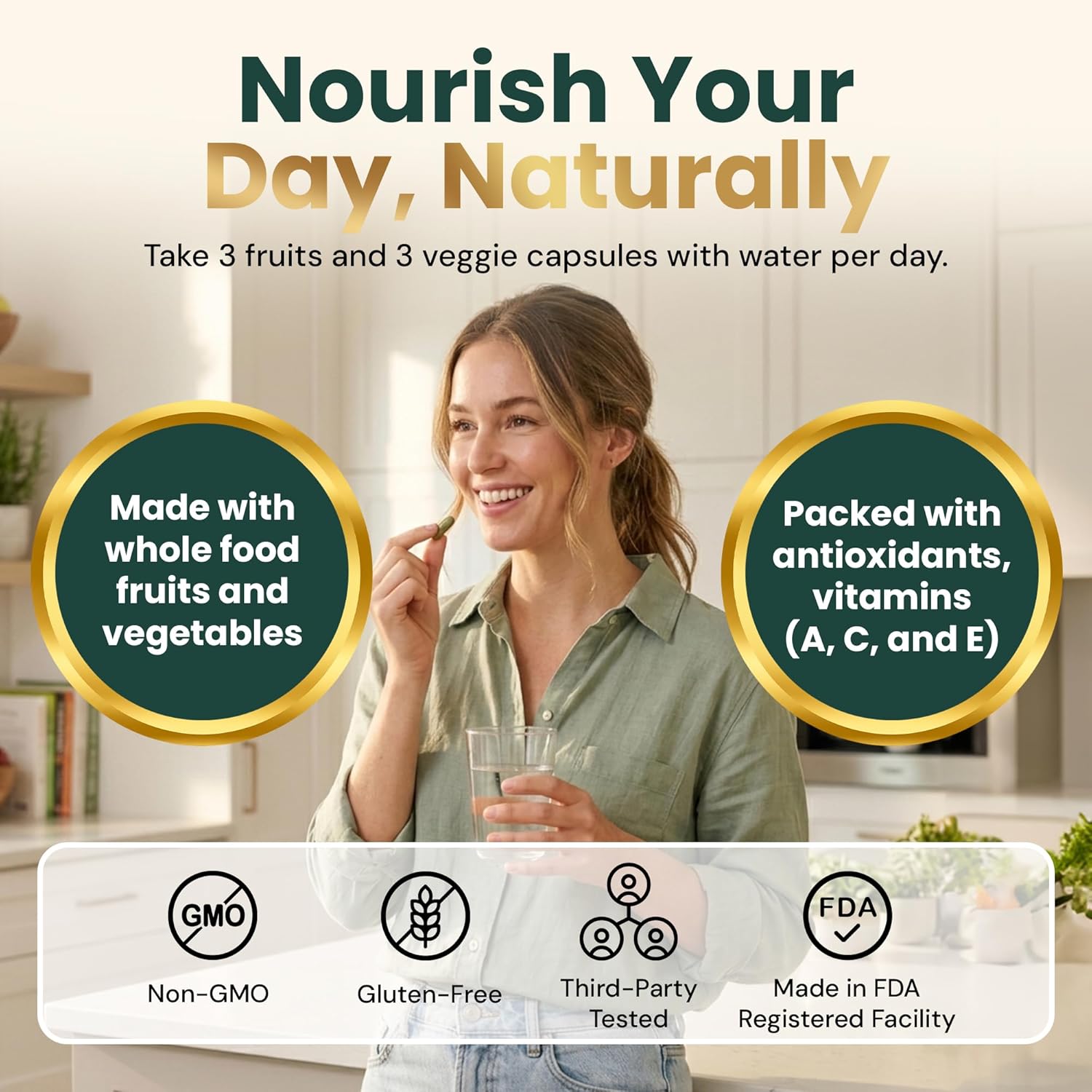Fruits and Veggies Supplement for Daily Wellness, 90 Fruit + 90 Vegetable Supplement Bundle Packed with Minerals, Antioxidants & Vitamins for Men/Women, 180 Capsules, 30-Day Supply