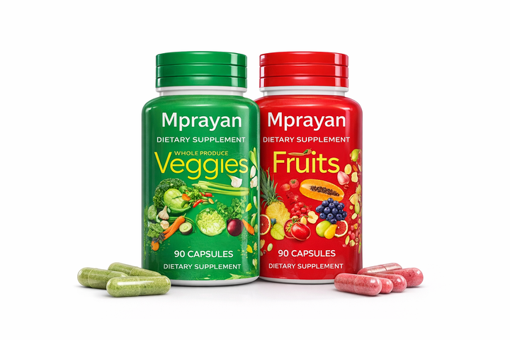 Fruits and Veggies Whole Food Capsules – 90 Fruit + 90 Vegetable Capsules – Whole Food Supplement with Super Greens, Vitamins & Minerals – Daily Nutrition for Men & Women – 2 Pack