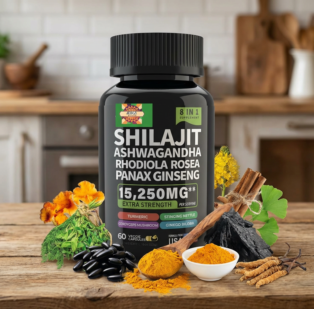 Shilajit + Ashwagandha Extra Strength 15,250 mg 60 Capsules Energy Recovery Supplement Daily Wellness Formula