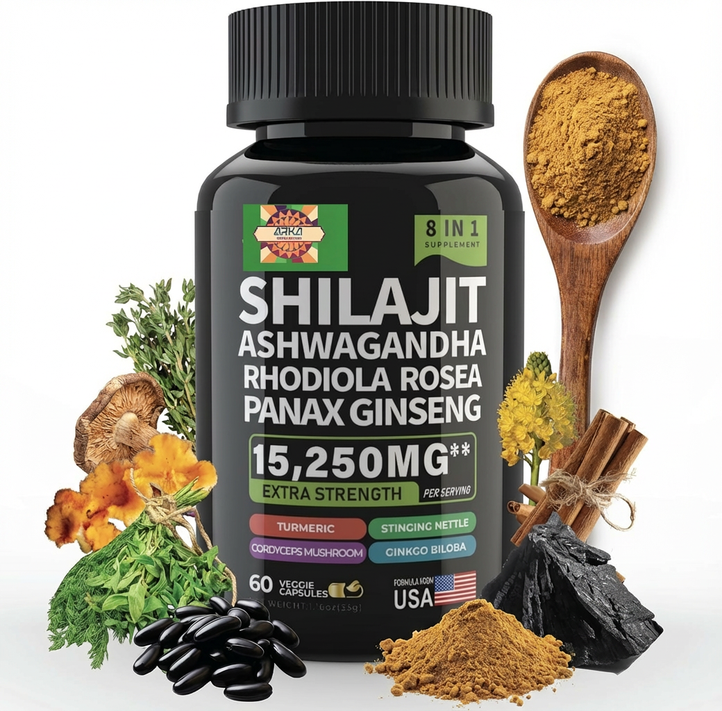 Shilajit + Ashwagandha Extra Strength 15,250 mg 60 Capsules Energy Recovery Supplement Daily Wellness Formula